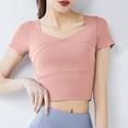 thumbnail image 2 of cfhntfmh Womens Workout Crop Tops Comfy Yoga Scoop Neck Short Sleeve Shirt Fitting Athletic Tunics with Bra Pads, 2 of 4