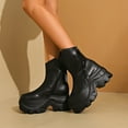 thumbnail image 2 of Womens Punk Black Wide Mid Calf Platform Boots Gothic Leather Chunky Zipper Riding Combat Short Ankle Booties, 2 of 8