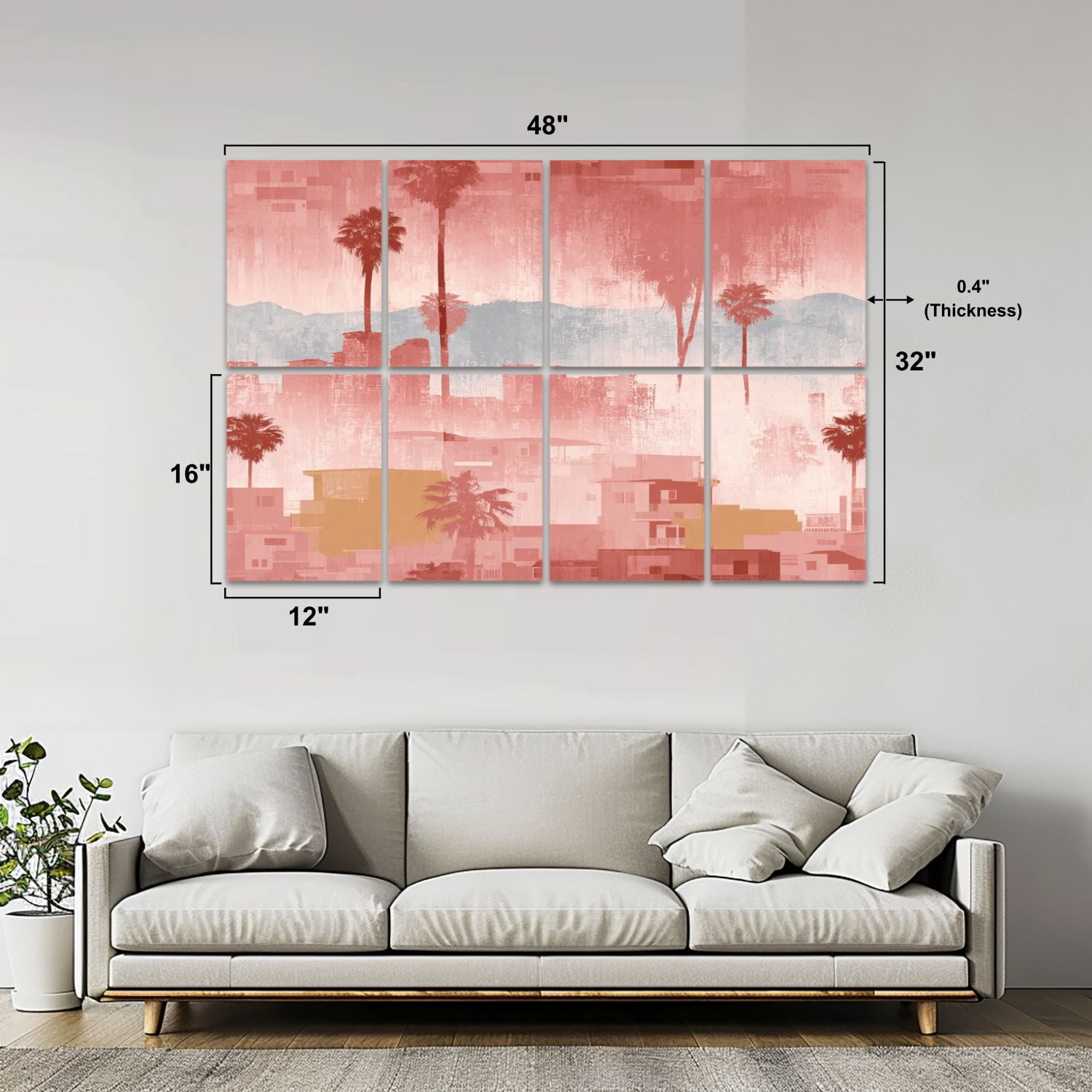 8 Pack Art Acoustic Panels Sound Absorbing Abstract Cityscape Palm Trees Soft Color Decorative Soundproof Wall Panels Self Adhesive for Nursery Game Room Bedroom 48"x32"