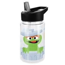 Sesame Street Kids Tritan Plastic Water Bottle with Straw Lid and Handle, Reusable Tumbler for Toddlers, Unisex for Girls and Boys, 12oz, Big Oscar
