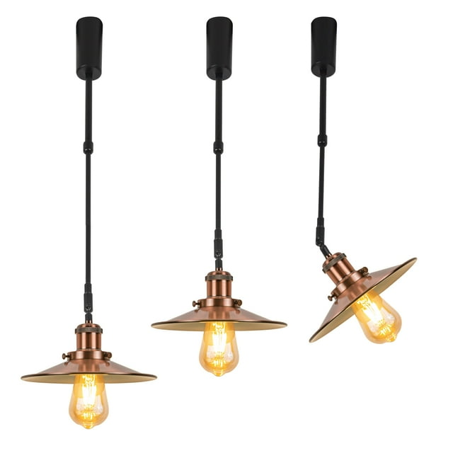 FSLiving Lampe de Piste Réglable en Hauteur Type H Rétractable avec Tige Télescopique Lampe Réglable Gimbale Poteau Halo Piste DIY Rétro Couverture Lampe, Rouge Marron - 3 Lumières