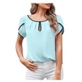 thumbnail image 1 of B91xZ Hauts Mignons pour Femmes Col Rond Manches Courtes Pull, Bleu TTG, 1 of 5