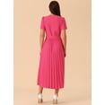 thumbnail image 4 of DARING DIVA Short Sleeve Wrap V Neck Flowy Pleated Midi Dress S Hot Pink, 4 of 5