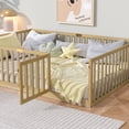 thumbnail image 4 of Sesslife Full Size Floor Bed with High Fence & Door, Wood Toddler Bed with Salts and 21.5” Safety Guardrails, Montessori Floor Bed, Full Bed Frame for Kids Boys Girls, No Box Spring Needed, Natural, 4 of 10