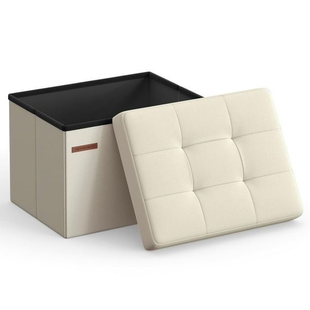 Otomana plegable SONGMICS, pequeña, 32 litros, 130 kg, color crema