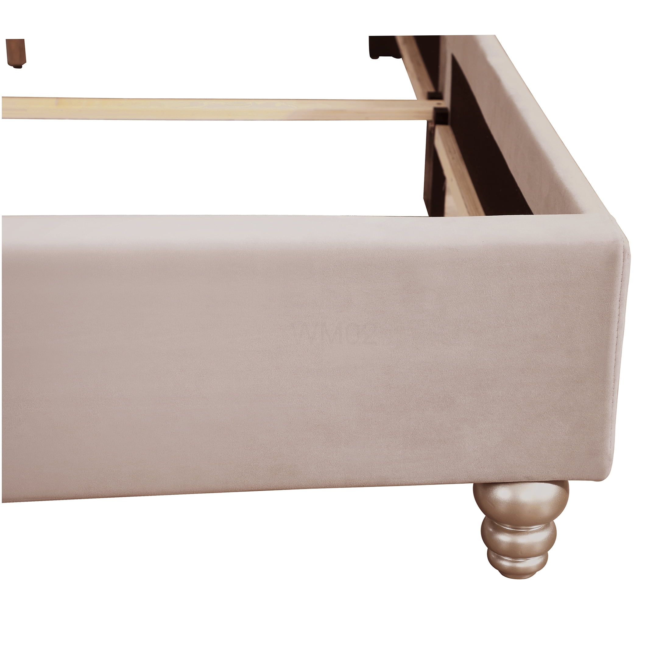 Beige Velvet Upholstered Queen Size Bed Frame with Platform Base and Tufted Headboard, No Box Spring Needed, Easy Assembly Modern Bedroom Furniture