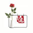 thumbnail image 1 of Red Character Figure Artificial Rose Flower Hanging Vases Decoration Bottle, 1 of 3