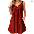 thumbnail image 1 of Vestido de mujer Chaleco con botones plisados ​​Camiseta Vestido informal sin mangas con bolsillo, Rojo vino, XL kenally AP002060-19, 1 of 6