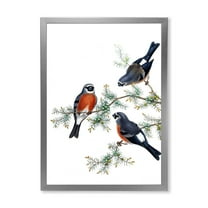 Designart 'Vintage Countryside Birds On Branch III' Farmhouse Framed Art Print
