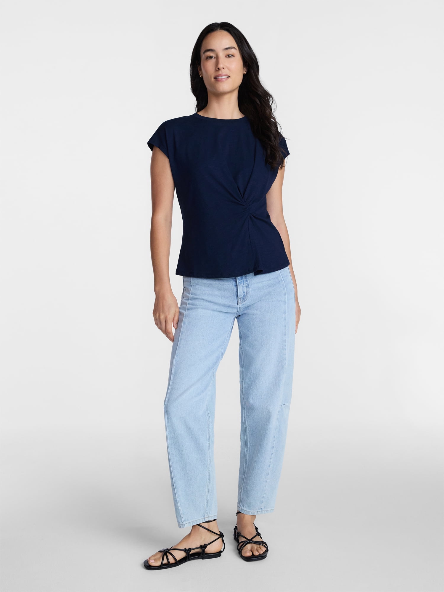 Time and Tru Women's Twist-Front Tee with Short Sleeves, Sizes XS-XXXL