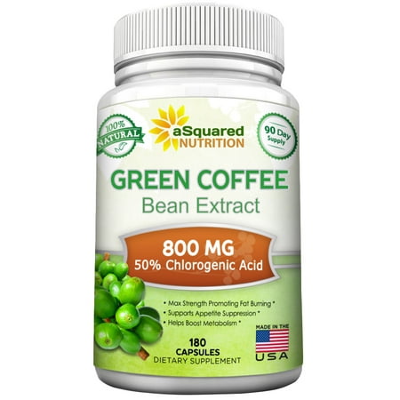 aSquared Nutrition café vert Extrait - 180 Capsules - 100% Pure Max Force naturelle GCA Antioxydant Cleanse pour perdre du poids, 800mg w / 50% acide chlorogénique par comprimé, 1600mg supplément quotidien