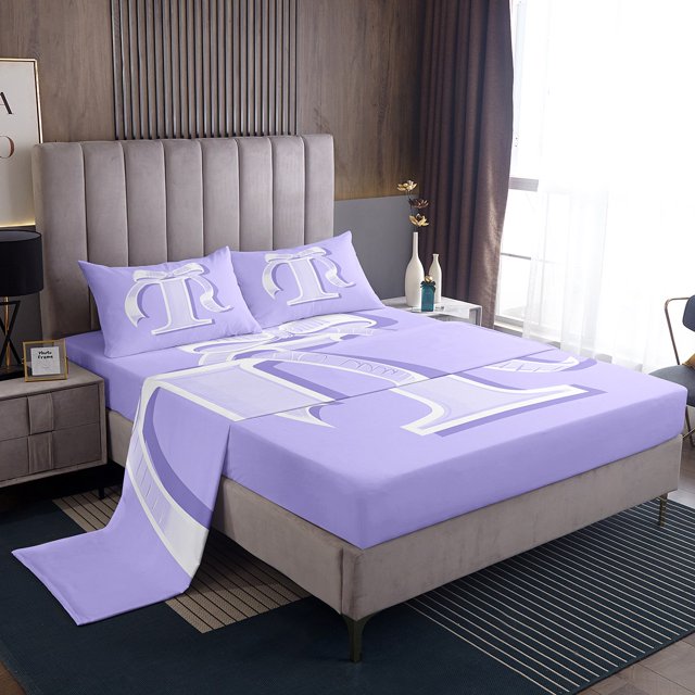 Erosebridal Ensembles de Draps Simple Lettre I Initiale, Literie Nœud de Princesse Taille Simple, Draps de Lit Réversibles Monogrammés Violets Simple, Décoration de Chambre en Microfibre, 3 Pcs