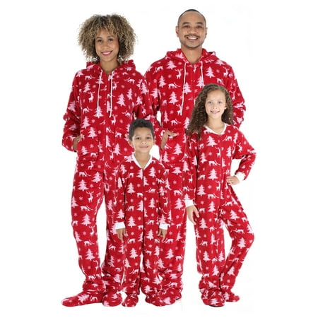 

SleepytimePjs Family Matching Fleece Cranberry Deer Onesie Hooded Footed Pajama