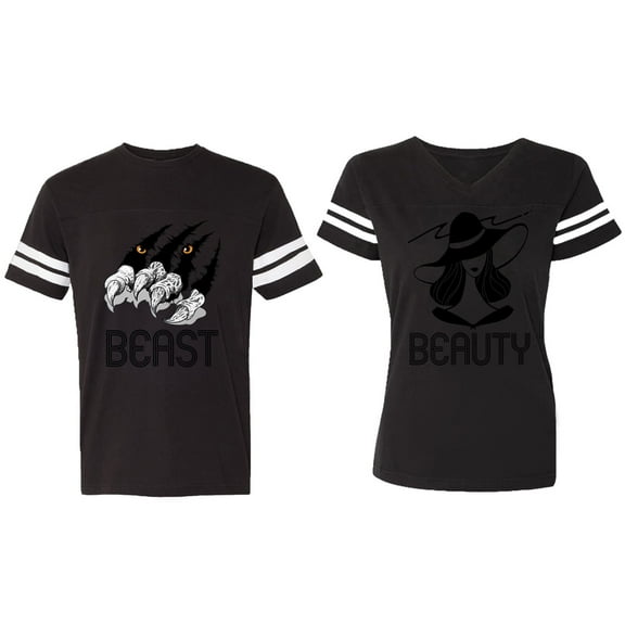 Beast Beauty Matching Couple Cotton Jerseys (Men Black / Women Black) (Men S / Women S)