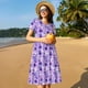 thumbnail image 4 of Fotbe Violet Vestido Largo de Moda para Mujer, Vestido Tipo Camiseta con Manga Corta y Estilo Casual a Rayas y Bloques de Color, 4 of 6