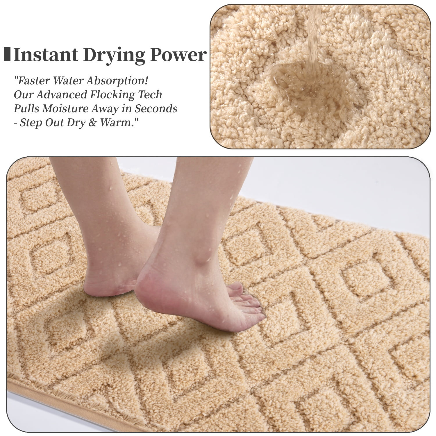 Yamaziot 4pcs Bathroom Rugs Set with U-Shaped Mat, Non Slip, Quick Drying, Ultra Soft and Water Absorbent Bath Rug Carpet Machine Washable Rug, Black