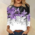 thumbnail image 5 of Plus Size T Shirts Womens Floral Printed Tops Crewneck Graphic Basic Tee Shirts Loose Fit Casual Tshirts (2XL, Purple), 5 of 7