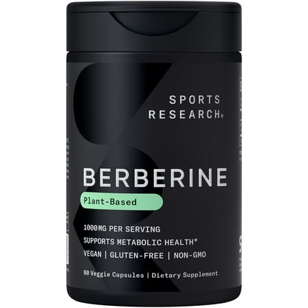 Sports Research® Vegan Berberine Herbal Ayurvedic Metabolic Health Support 1000mg (60 Capsules)