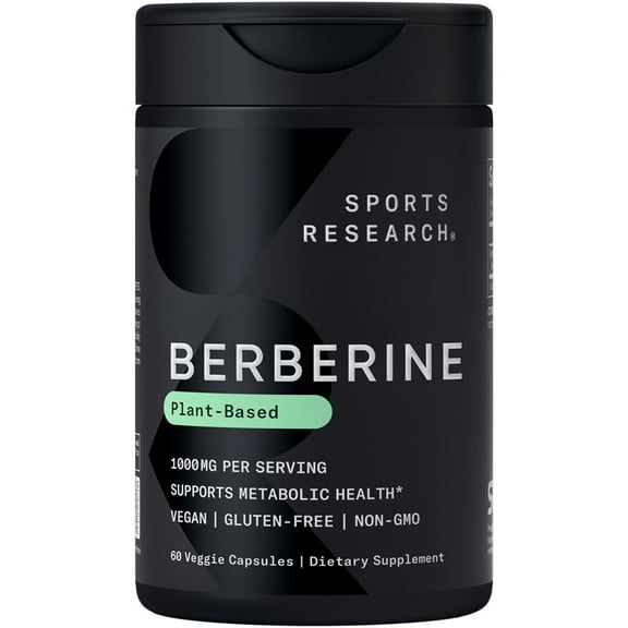 Sports Research® Vegan Berberine Herbal Ayurvedic Metabolic Health Support 1000mg (60 Capsules)