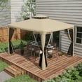 thumbnail image 2 of 12' Outdoor Patio Gazebo Pavilion Canopy Tent with Netting, Taupe, 2 of 10