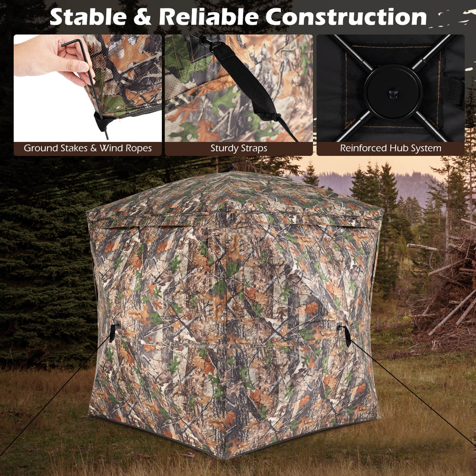 Costway 270° See Through Hunting Blind Tent, 2-3 Person Pop-Up Ground Blind with Windows