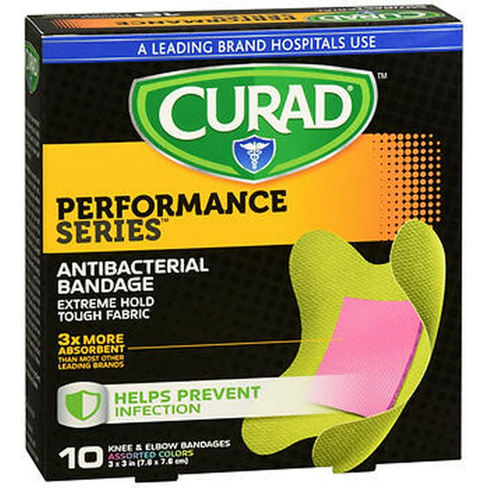 Curad Performance Series Antibacterial Bandages Knee & Elbow Assorted