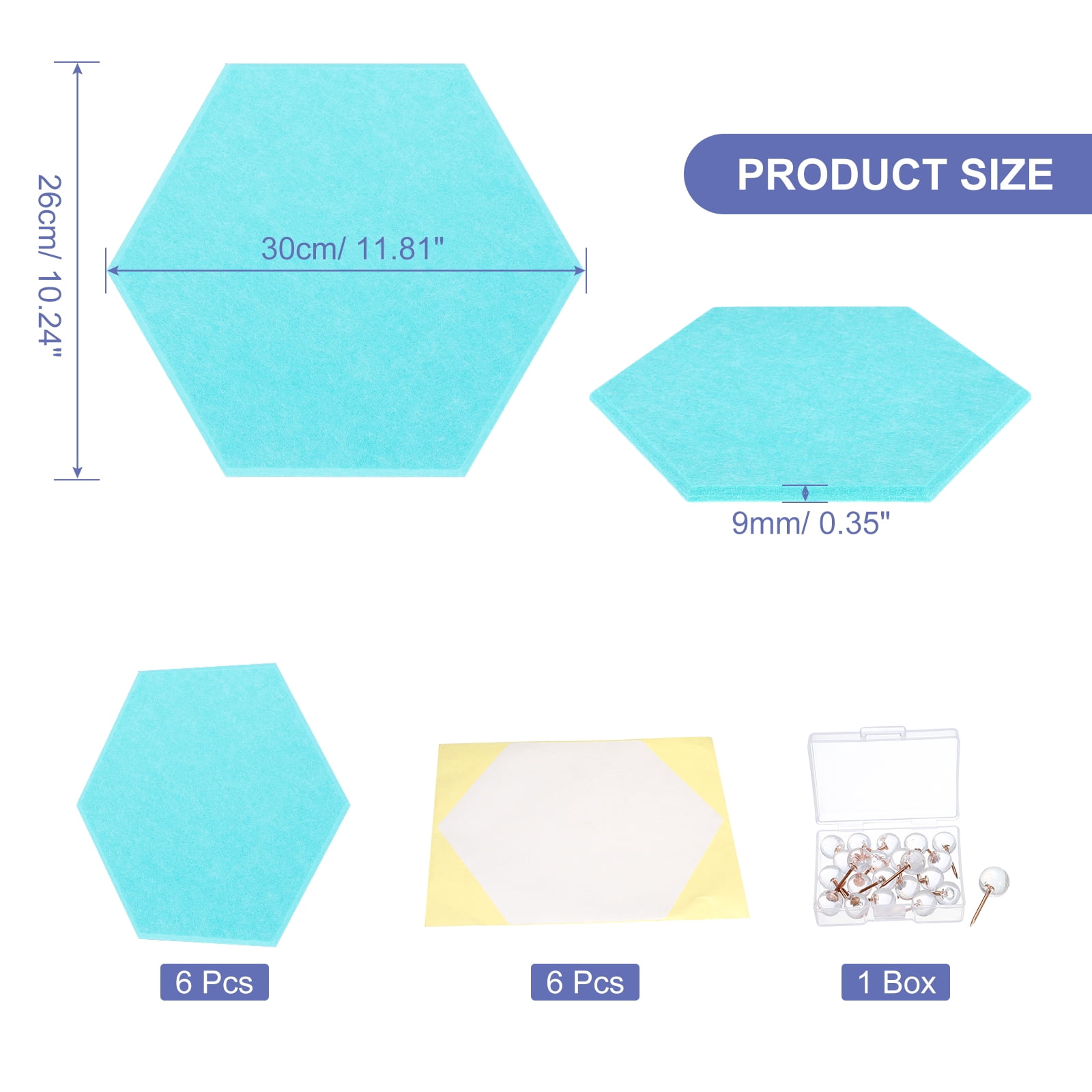 Hexagon Acoustic Panels B1 Fireproof Soundproof Foam Panels with 30 Push Pins(Lake Blue)