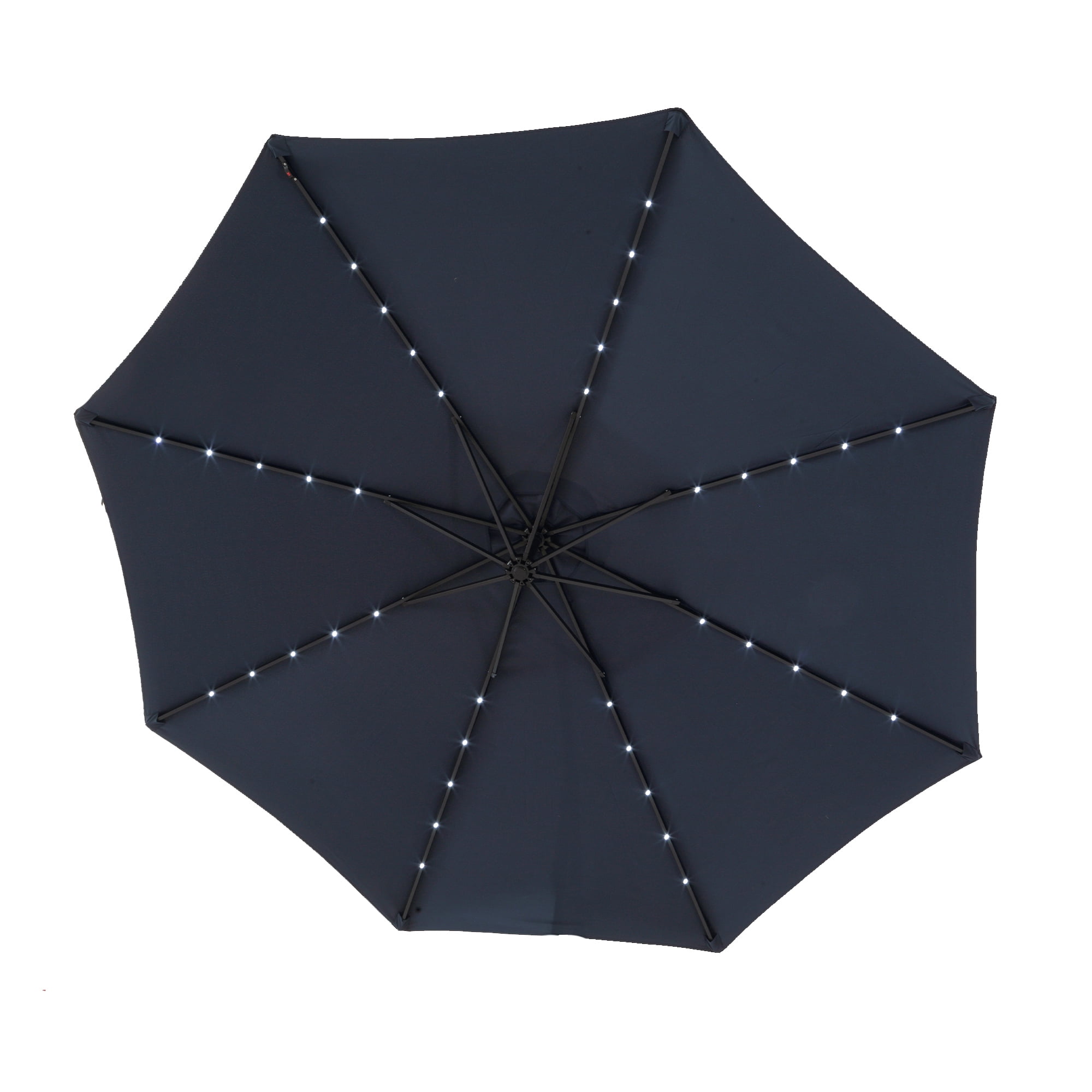 Leumius 10ft Solar LED Patio Umbrella, Offset Cantilever Outdoor Umbrella with 40 LED Lights, Infinite Tilt, 360 Degree Rotation, Crank Handle for Pool Deck Garden Backyard,Navy Blue(No Base)