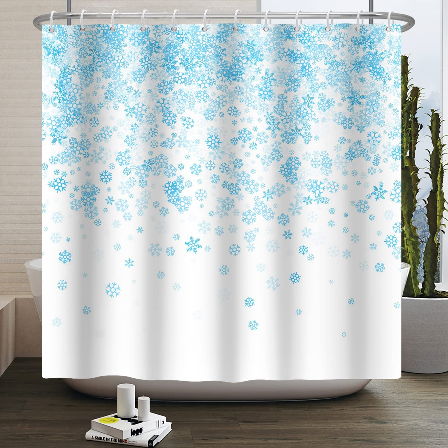 Winter Shower Curtain，Christmas Shower Curtain Flying Snowflakes Decor Waterproof Polyester