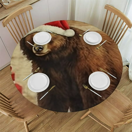 

Sheronv Cute Bear Santa Hat Christmas Quilt Round Tablecloth Stain-Resistant Washable Polyester Fiber Home Kitchen Parties Holiday Dinner Decoration 38 -42