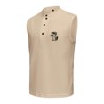 thumbnail image 4 of Bpyeka Men's Stand Collar Partial Button Sleeveless Henley Tank Tops, Palm Tree Graphic Casual Athletic Shirts for Running Workout & Summer Daily Wear, S-3XL, Khaki, 4 of 7