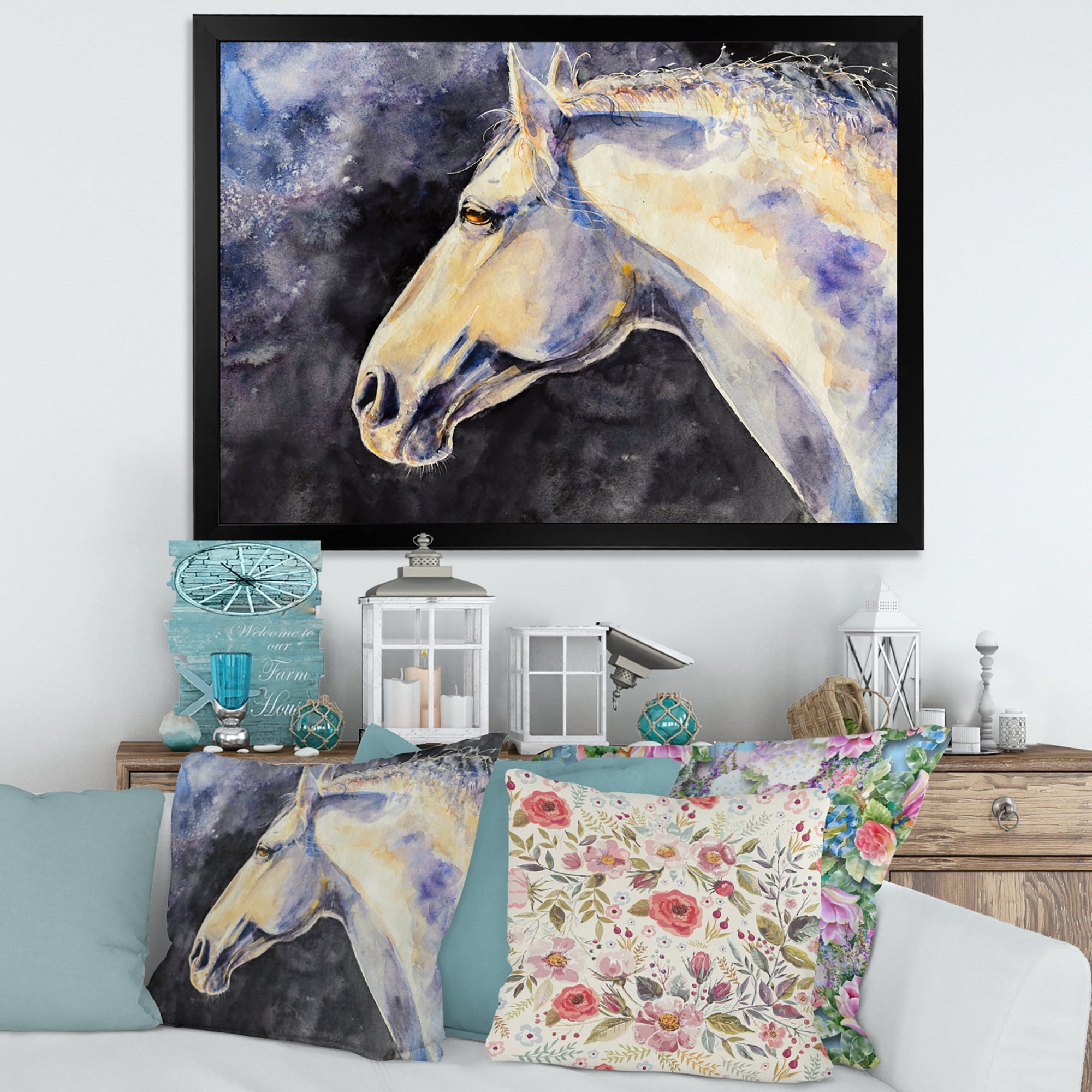 Designart 'Close Up Of The Head of A Lipizzan Horse' Farmhouse Framed Art Print