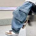 thumbnail image 5 of Kogui Skinny Jeans for Boys Boys Baggy Jeans Casual Elastic Waist Wide Leg Denim Pants Trousers Loose Sweatpant Size 7-8 (Blue,7-8 Years), 5 of 8