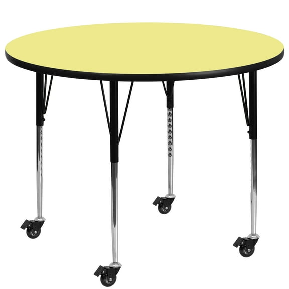 Flash Furniture Wren Mobile 42'' Round Yellow Thermal Laminate Activity Table - Standard Height Adjustable Legs
