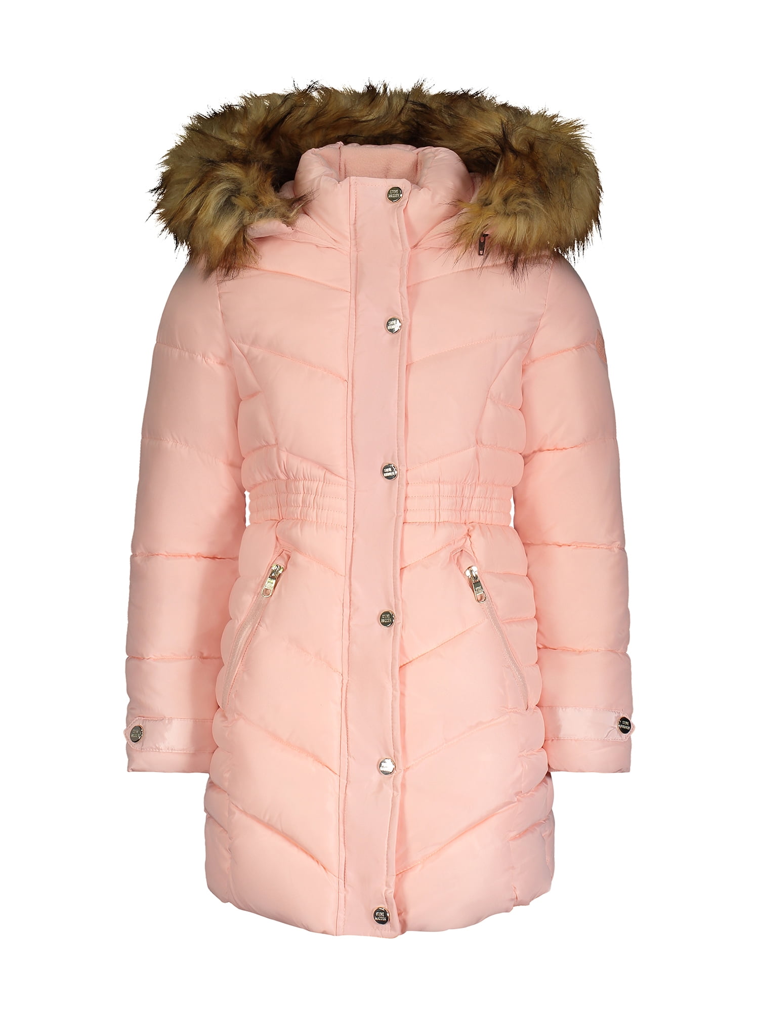 Womens Faux Fur Trim Hood Long Winter Parka Coat