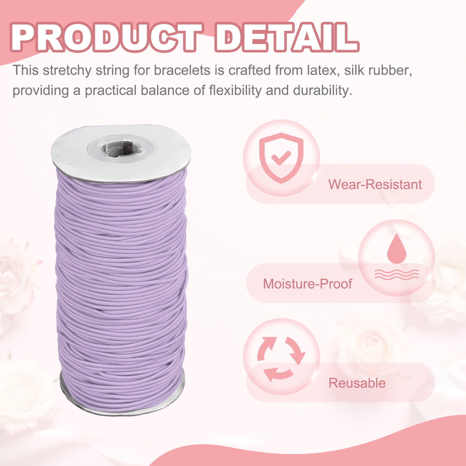 Uxcell Stretchy String for Bracelets, Elastic Crystal Thread Stretch Elastic Beading Cord 2mm & Light Purple-Fitting For(Bracelets/Sewing/Beading/Necklace/Jewelry Making/Crafts DIY)