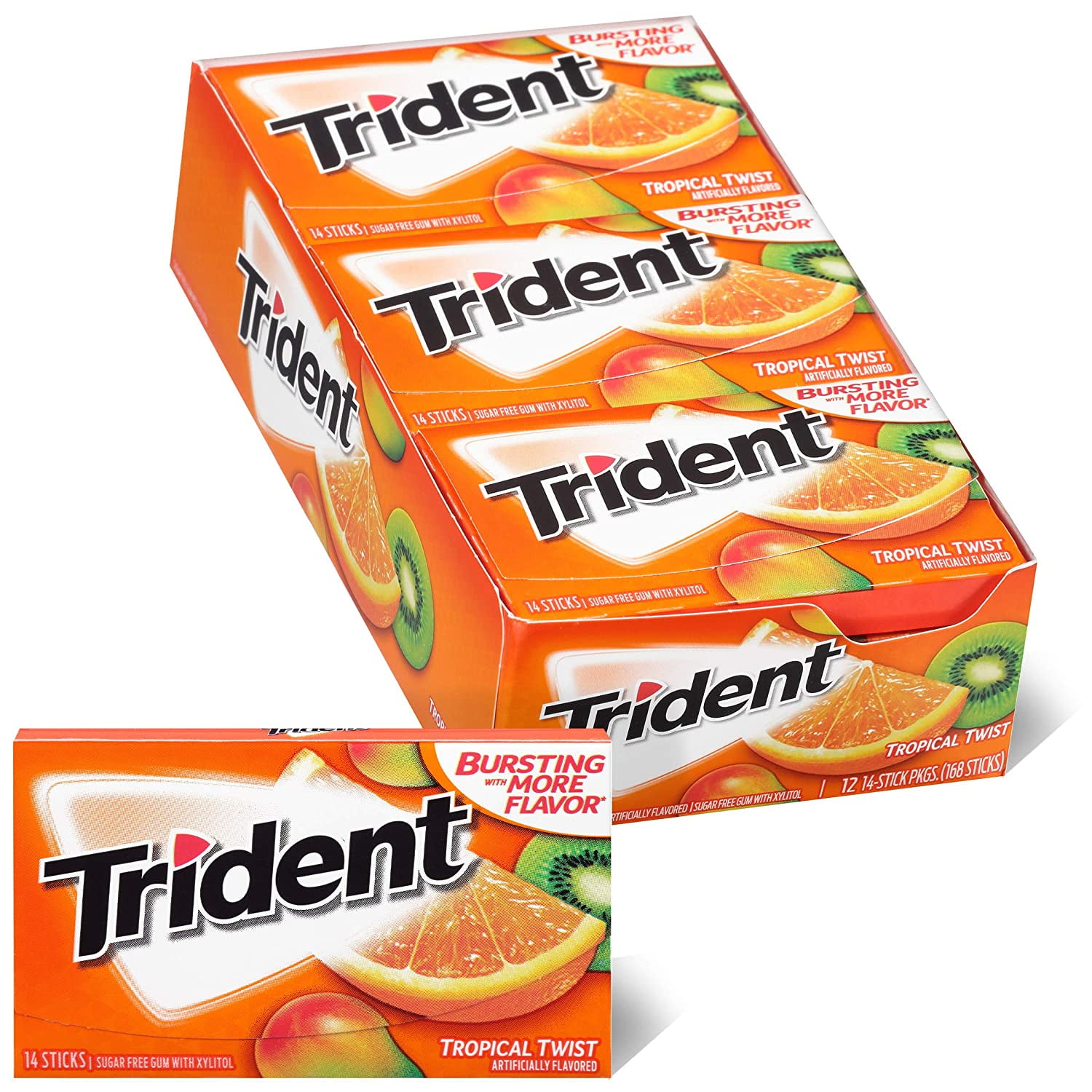 Trident Tropical Twist Sugar Free Gum 12 Packs Of 14 Pieces 168 Total