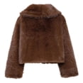thumbnail image 4 of jtjvou Women's Faux FUR Coat Warm Faux FUR Jacket Long Sleeve Lapel Furry Winter Jackets Parka Short Coat Brown L, 4 of 5