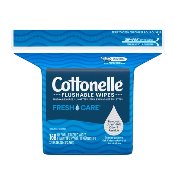 Cottonelle Fresh Care Flushable Wet Wipes, 1 Resealable Bag, 168 Wipes