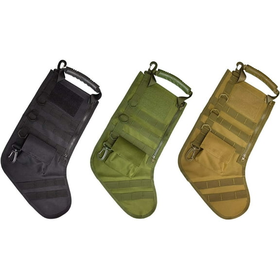 Tactical Stocking 20 inch Tactical Christmas Stockings for Man with Molle Gear (Set of 3, Black, Od Green, Khaki)