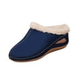 thumbnail image 2 of SYMSHOES Womens Faux Faux Fur Warm Slippers PU Faux Leather Indoor Outdoor Slip-On Mule with Ergonomic Sole - Blue,Size 37, 2 of 9
