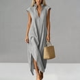 thumbnail image 2 of Women's Ruffle Collar Dresses Sleeveless Maxi Dress with Pocket Breathable Casual Boho Summer Vacation Dress Gray S, 2 of 8