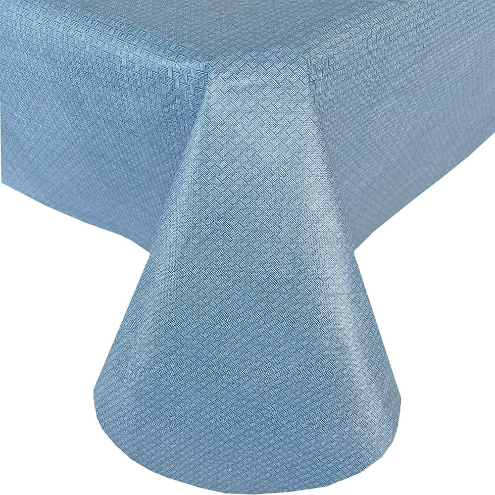 Newbridge Blue Basketweave Solid Color Vinyl Flannel Backed Tablecloth
