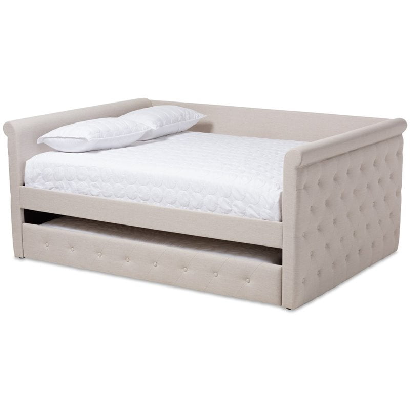 Allora Contemporary Tufted Queen Daybed with Trundle in Light Beige
