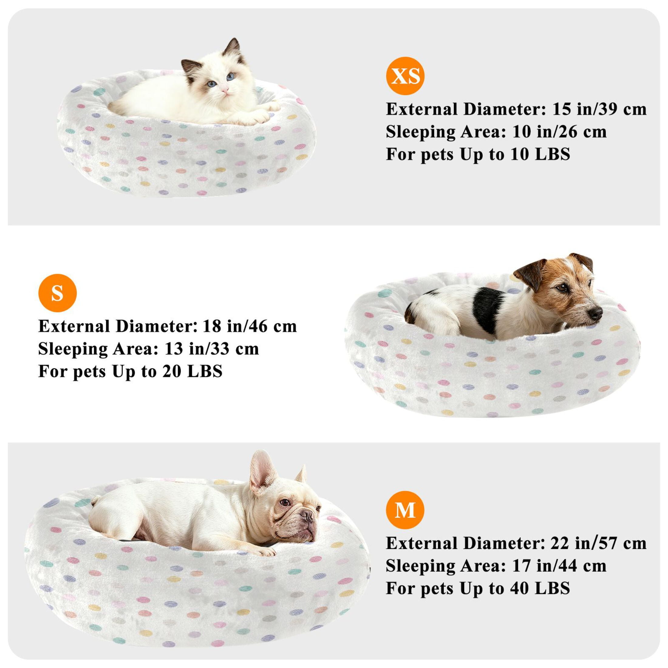 Iauyy Pet Couch Donut Cat Bed for Indoor Cats/Small Dogs Washable & Machine with Non-slip Bottom Calming Cat Furniture, Light-colored Dotted Pattern (M)
