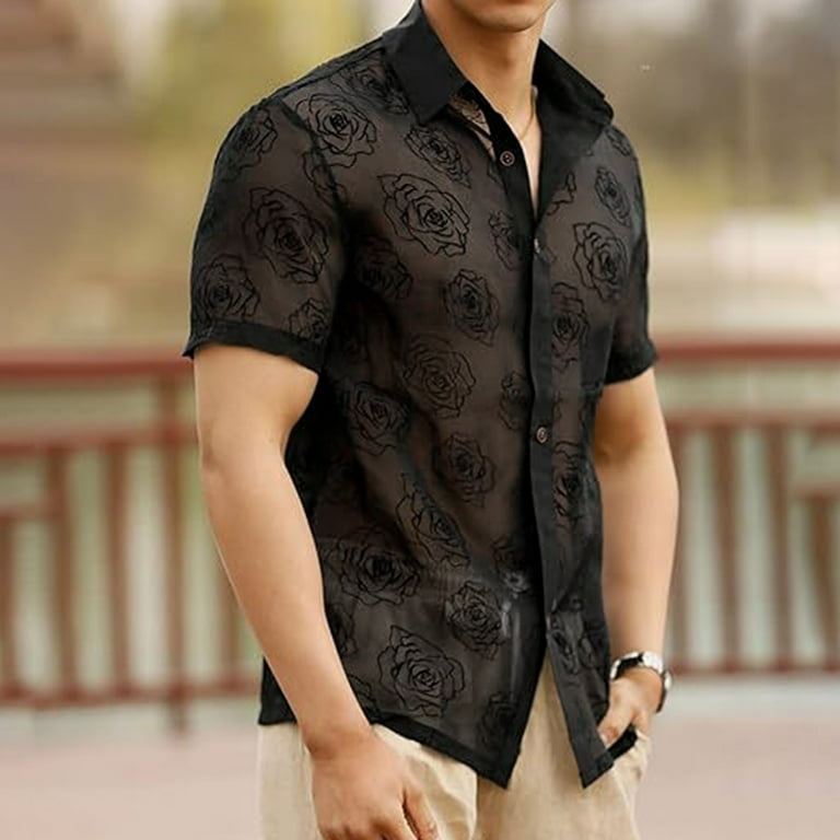 Mens sheer black dress shirt sale