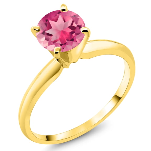 Gem Stone King 14K Yellow Gold Pink Mystic Topaz Solitaire Engagement 4-Prong Ring for Women | 1.50 Cttw | Round 6MM | Gemstone Birthstone (Size 6)