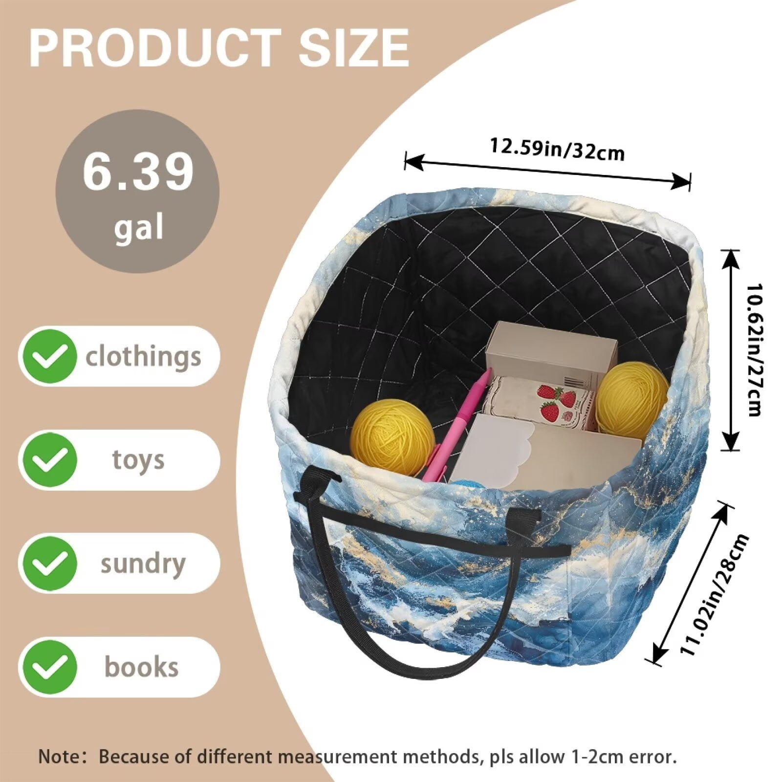 Yuyamidu Blue Marble Print Quilted Laundry Basket for Bedroom with Easy Carry Handles Collapsible Laundry Hamper Storage Basket Fabric Car Storage Basket for Women Gift