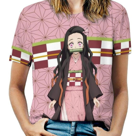 Kamado Nezuko Womens T-Shirt Round Neck Short Sleeve Tee Shirts Summer Breathable Tops Blouse S