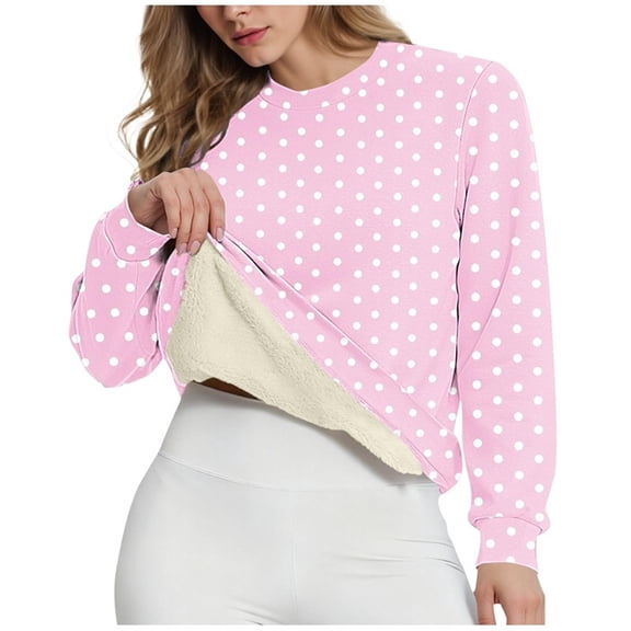UTSJKR Women Oversized Polka Dot Print Sweatshirt Drop Shoulder Fashion Spring Crewneck Y2K Aesthetic Pullover Cozy Fleece Sweater Pink L
